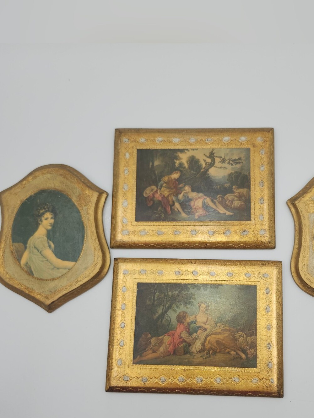 4 Vintage Florentine Italy Toleware Gold Wood Plaque Print wall art gold